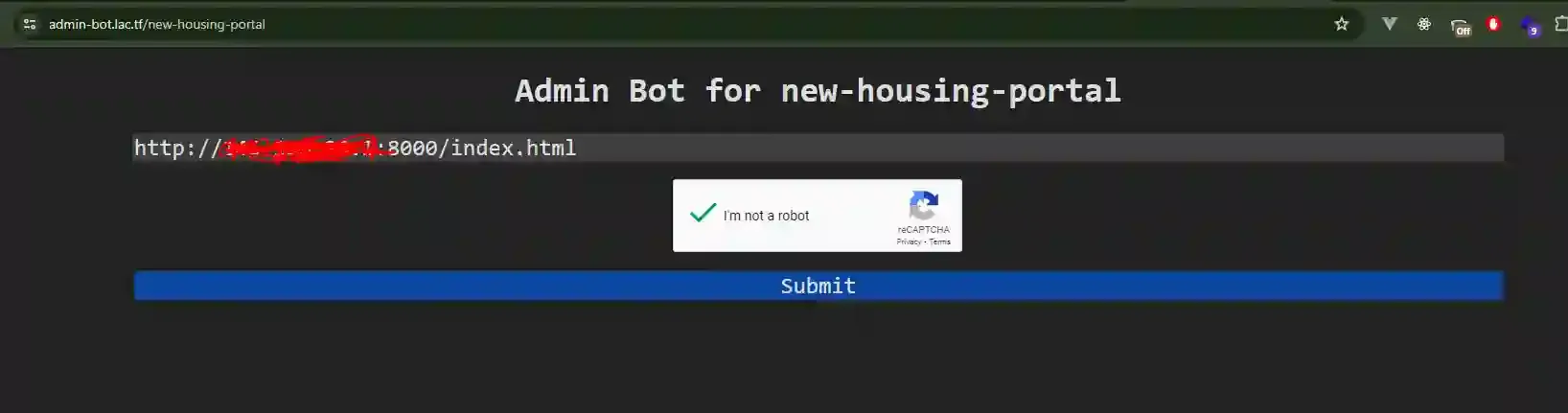 Submitting the URL to admin bot